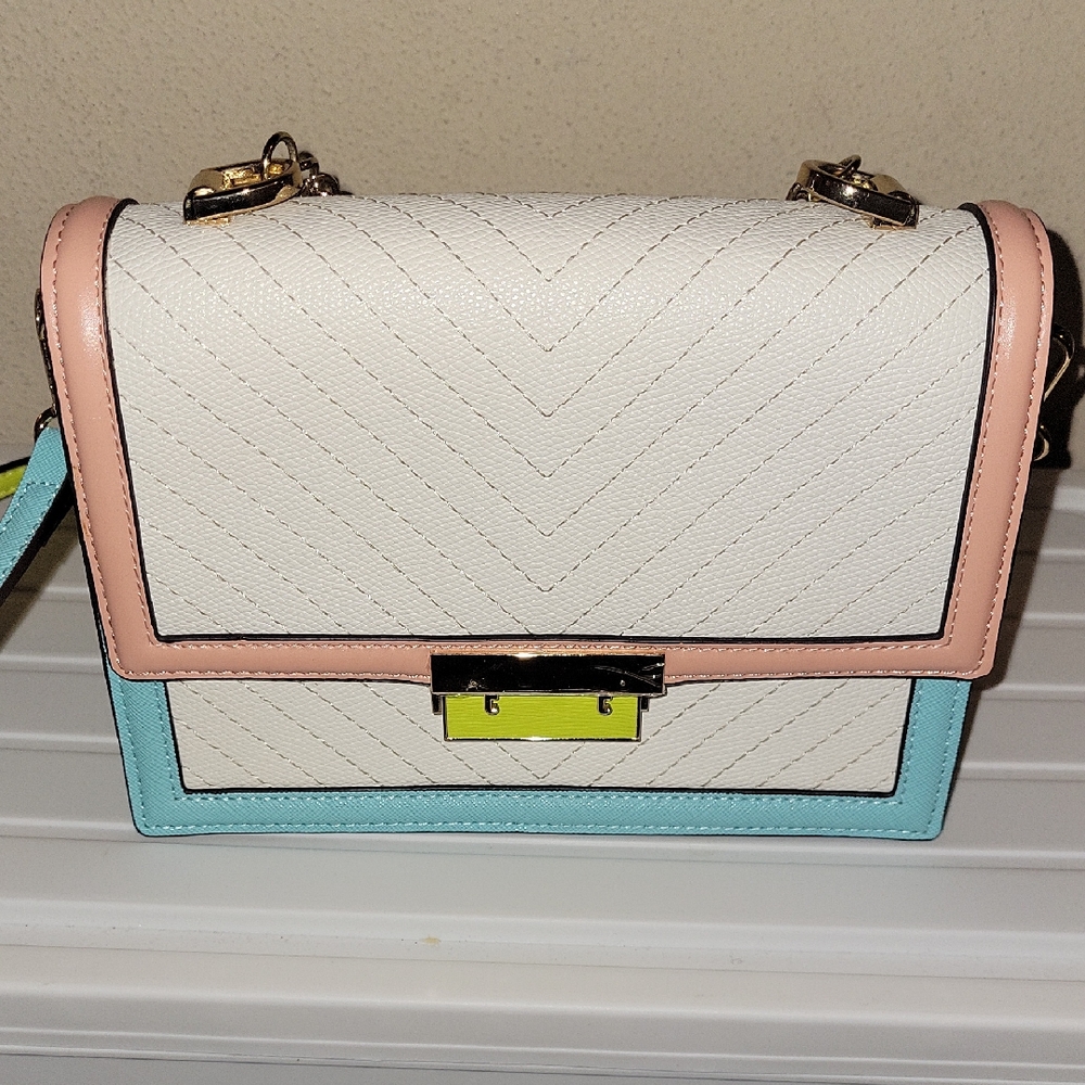 Aldo White, Pink, and Blue Crossbody Bag